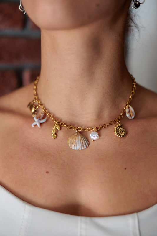 chain necklace with playful ocean charms