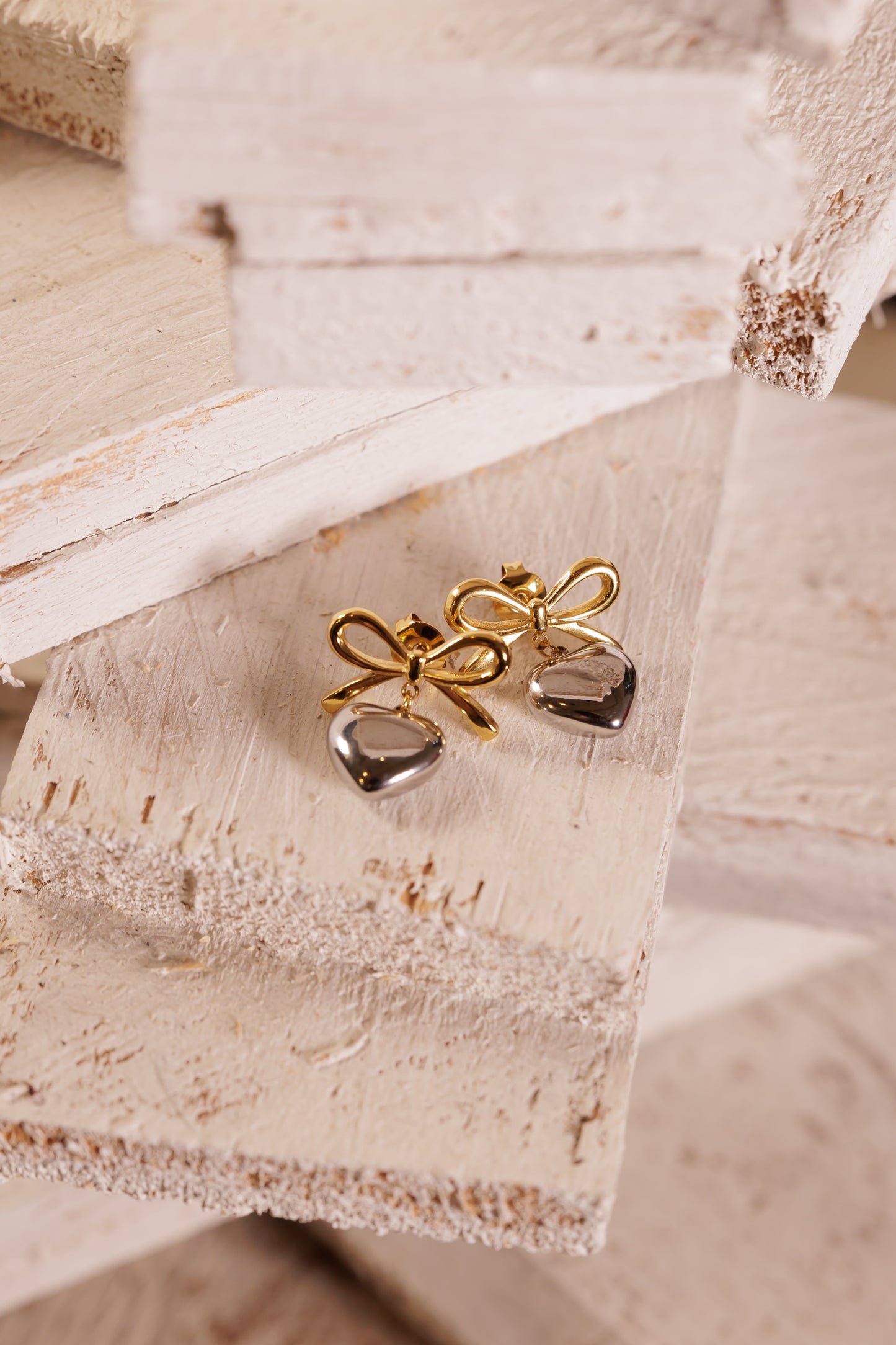 Silver & Gold Bow Stud Earrings