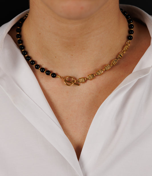 Black agate splicing chain necklace