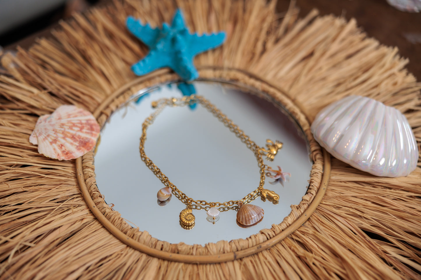 chain necklace with playful ocean charms