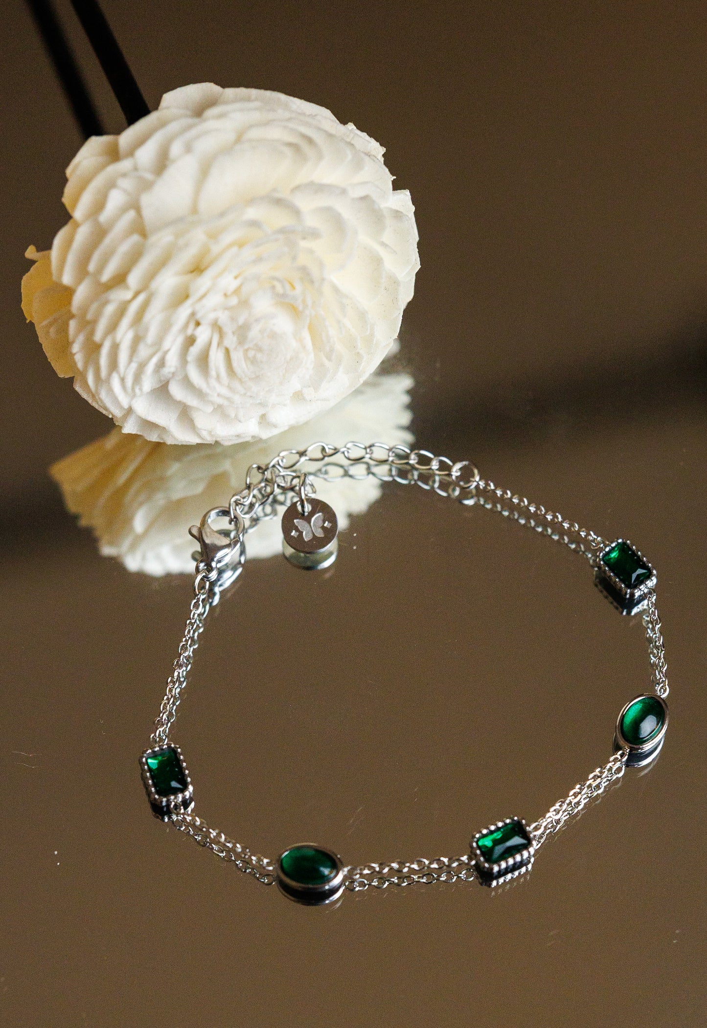 High quality stainless steel Green Emerald Zircon waterproof luxury Bracelet.