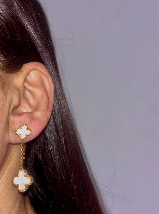 18k gold plated finish and two delicately crafted flower clovers.
