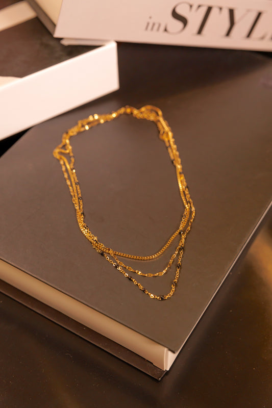 18K Gold Black Bead Layered Necklace