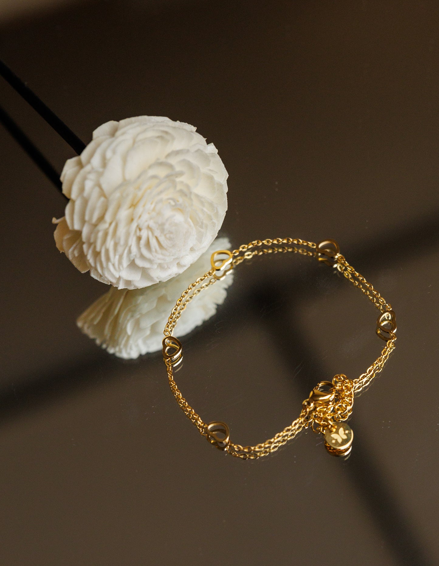 Adjustable Hollow Heart Charm Gold bracelet chain bracelet 18k gold bangles.