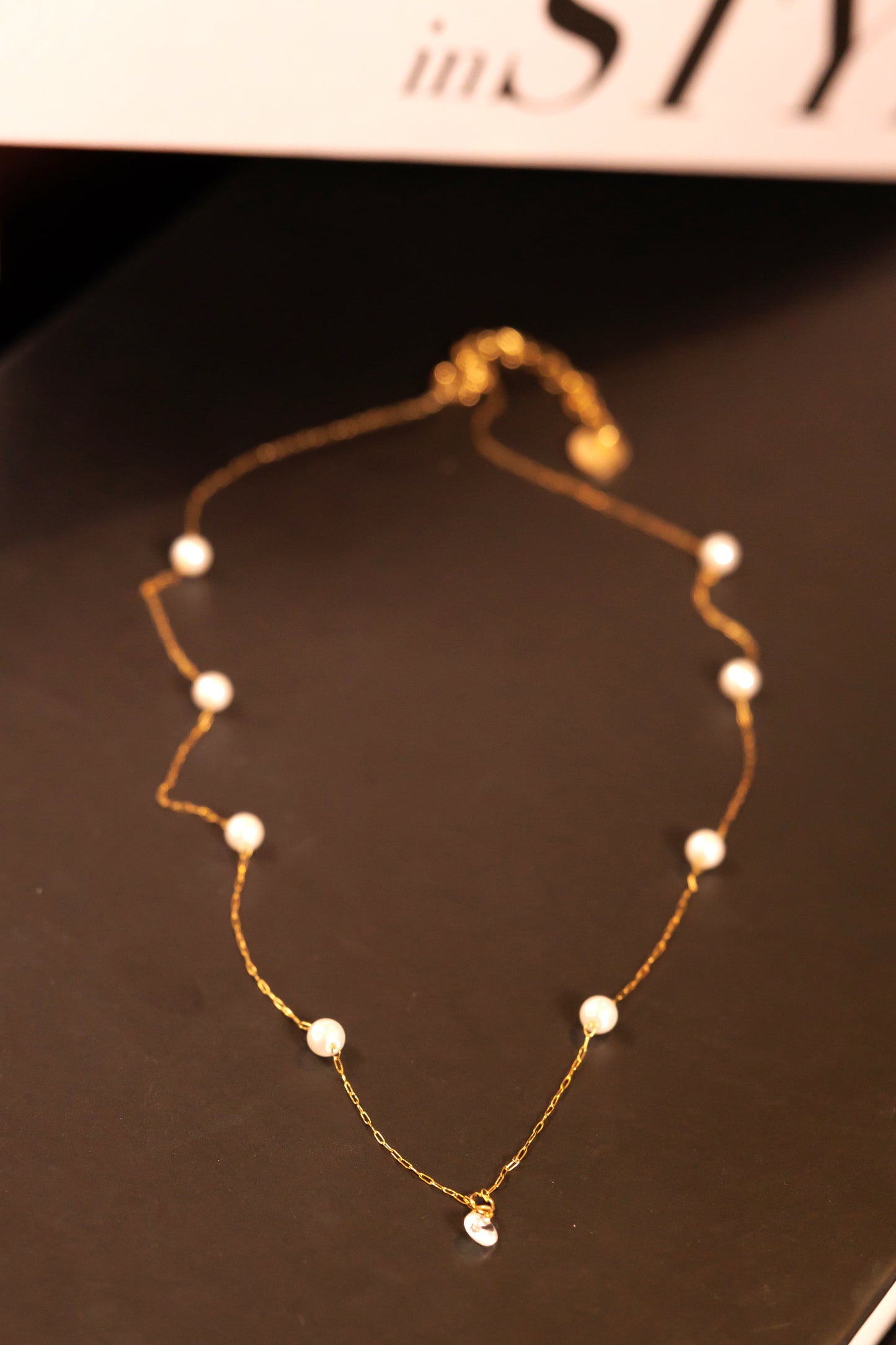 18K Gold Pearl Crystal Pendant Necklace