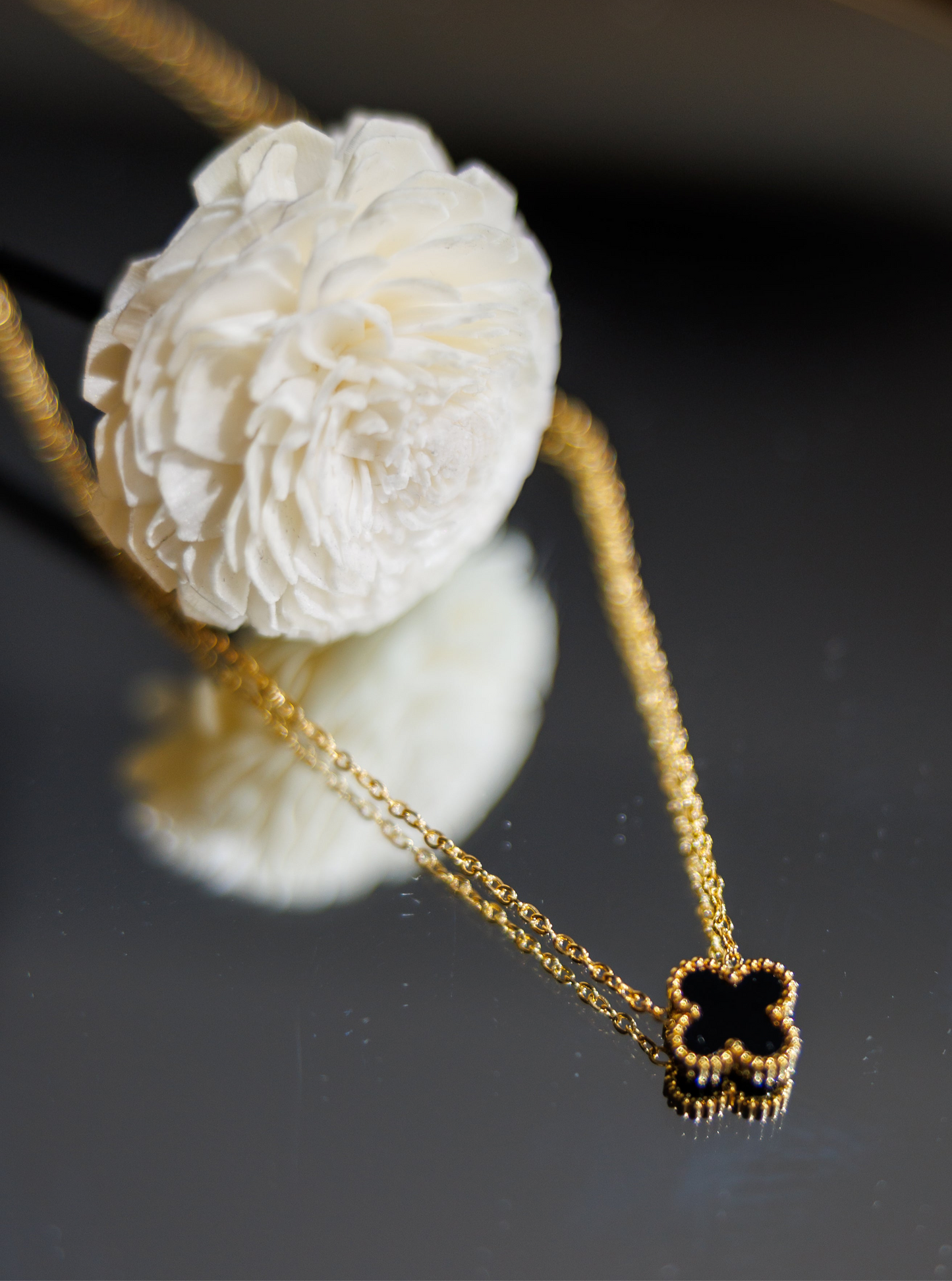 Elevate your look with our Four Leaf necklaces. Crafted from luxurious stainless steel, this gold clover necklace brings a touch of sophistication.