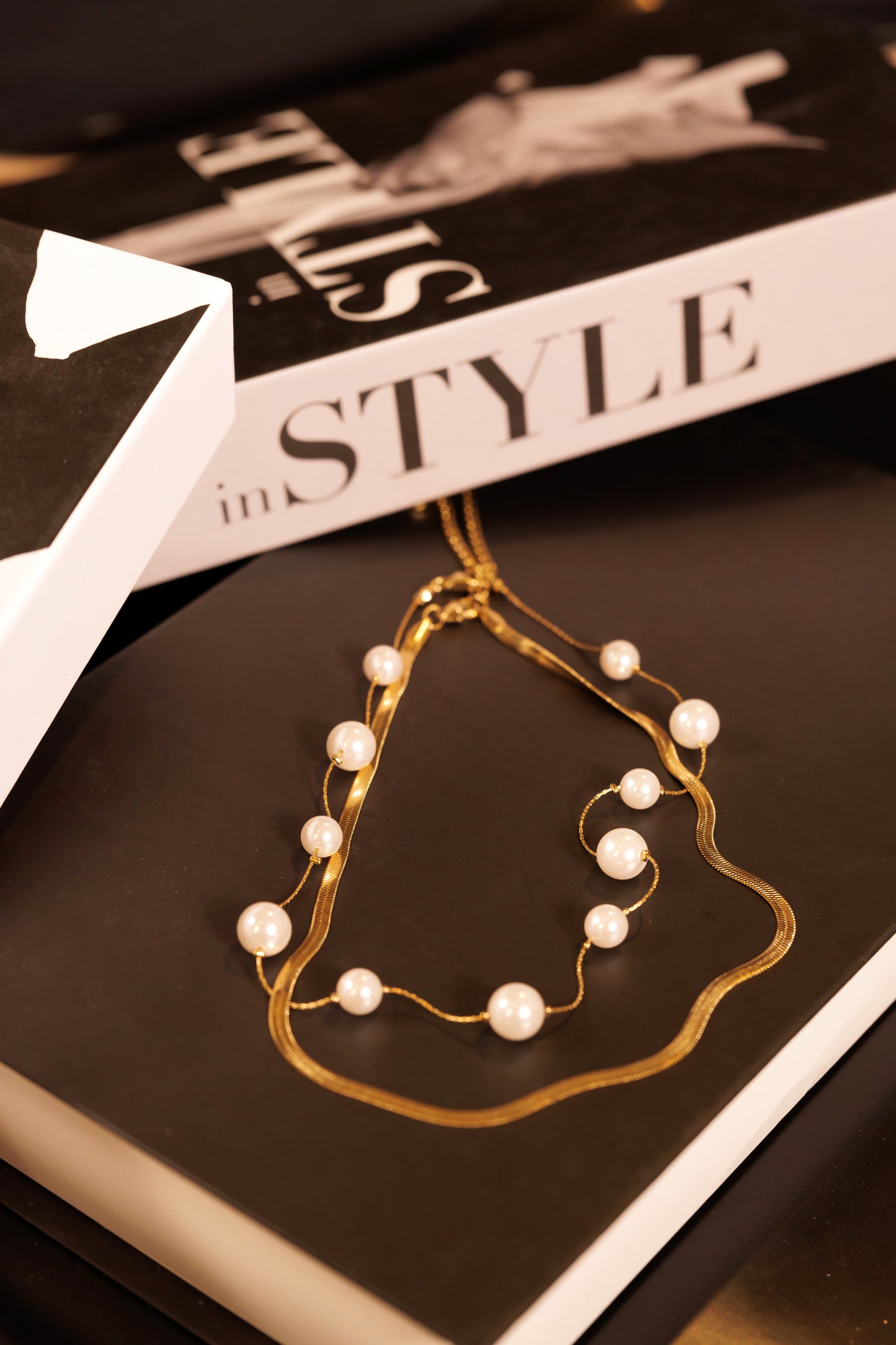 Glass Pearl Blade Chain 2pcs/Set Chain Necklace Stacking Party.