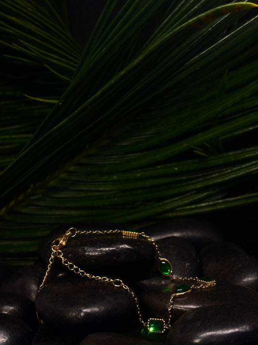 18k Gold plated Green Emerald Zircon waterproof luxury Bracelet.