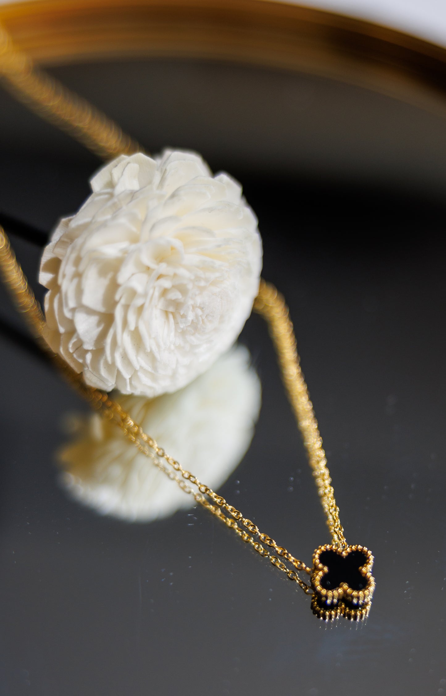 Elevate your look with our Four Leaf necklaces. Crafted from luxurious stainless steel, this gold clover necklace brings a touch of sophistication.