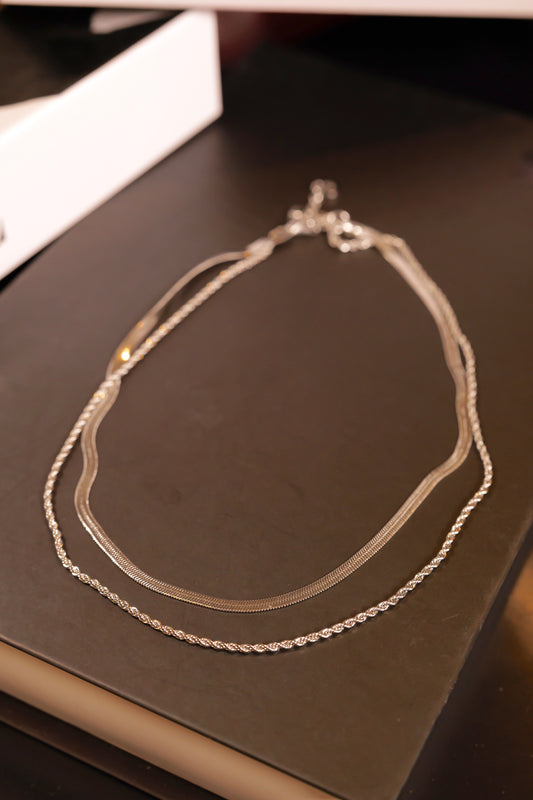 Silver Double Layer Snake Chain Necklace
