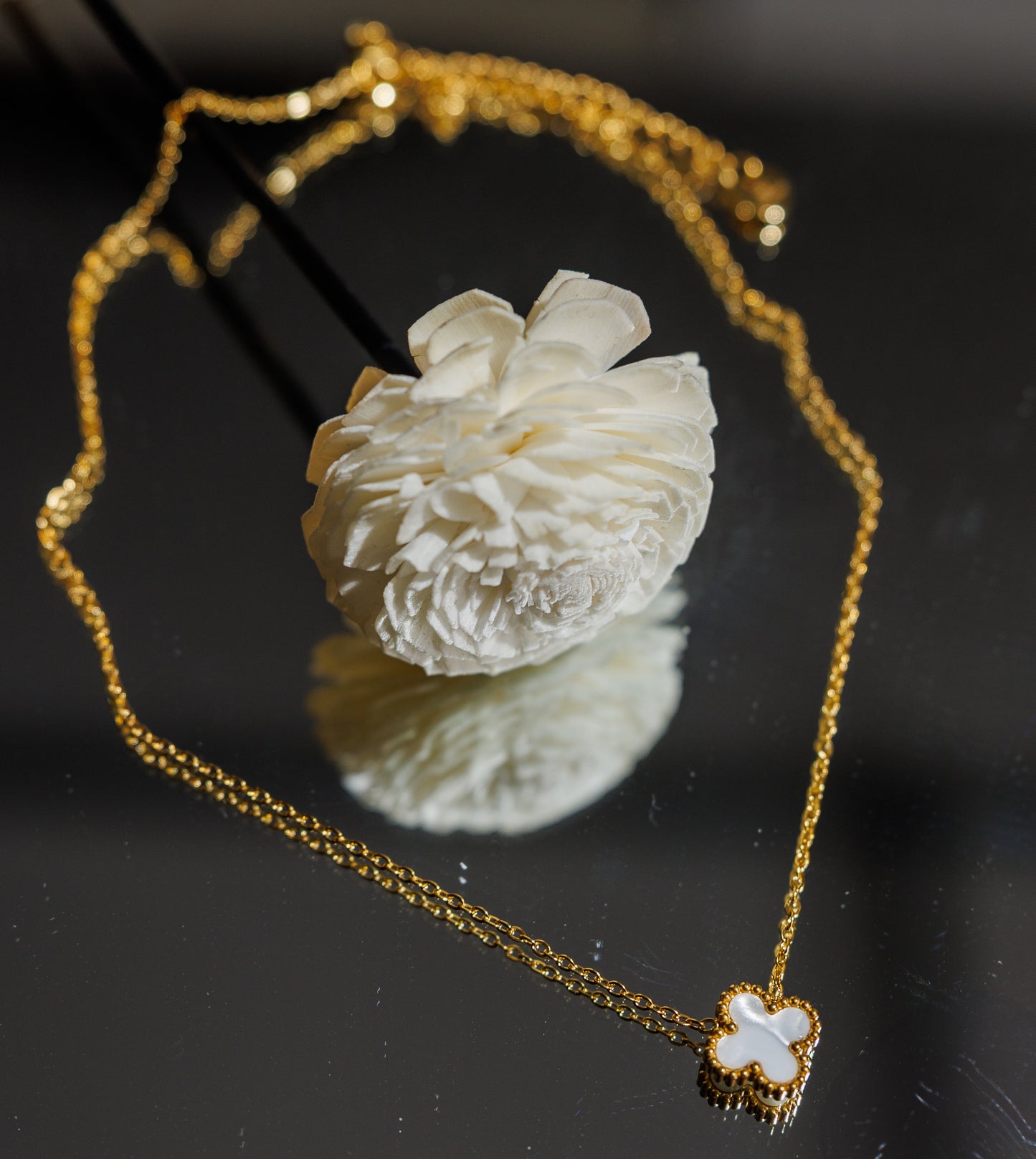 Elevate your look with our Four Leaf necklaces. Crafted from luxurious stainless steel, this gold clover necklace brings a touch of sophistication.