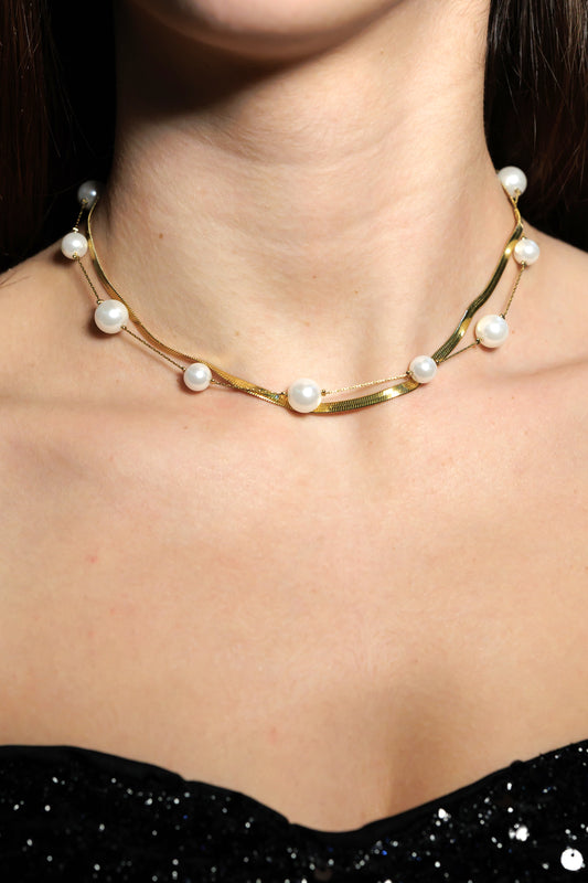 Glass Pearl Blade Chain 2pcs/Set Chain Necklace Stacking Party.