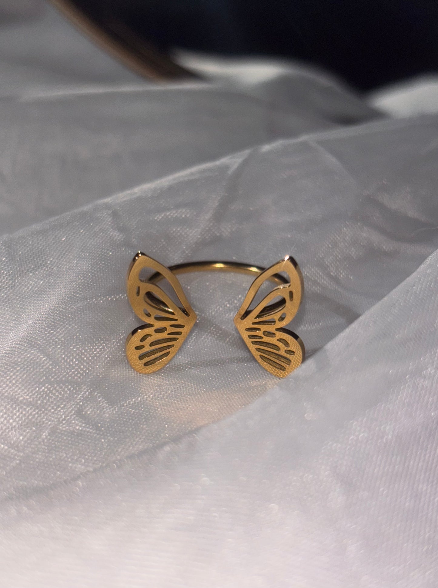 Crafted with superior quality, this butterfly cuff ring boasts an 18k gold plated.