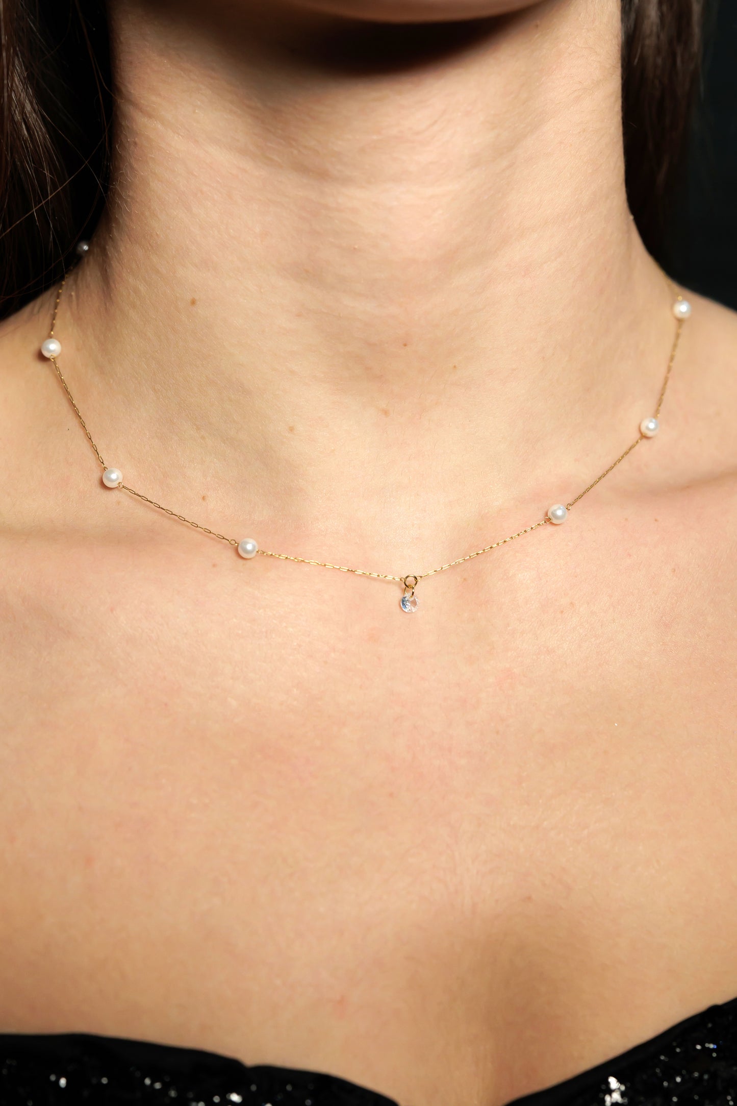 18K Gold Pearl Crystal Pendant Necklace